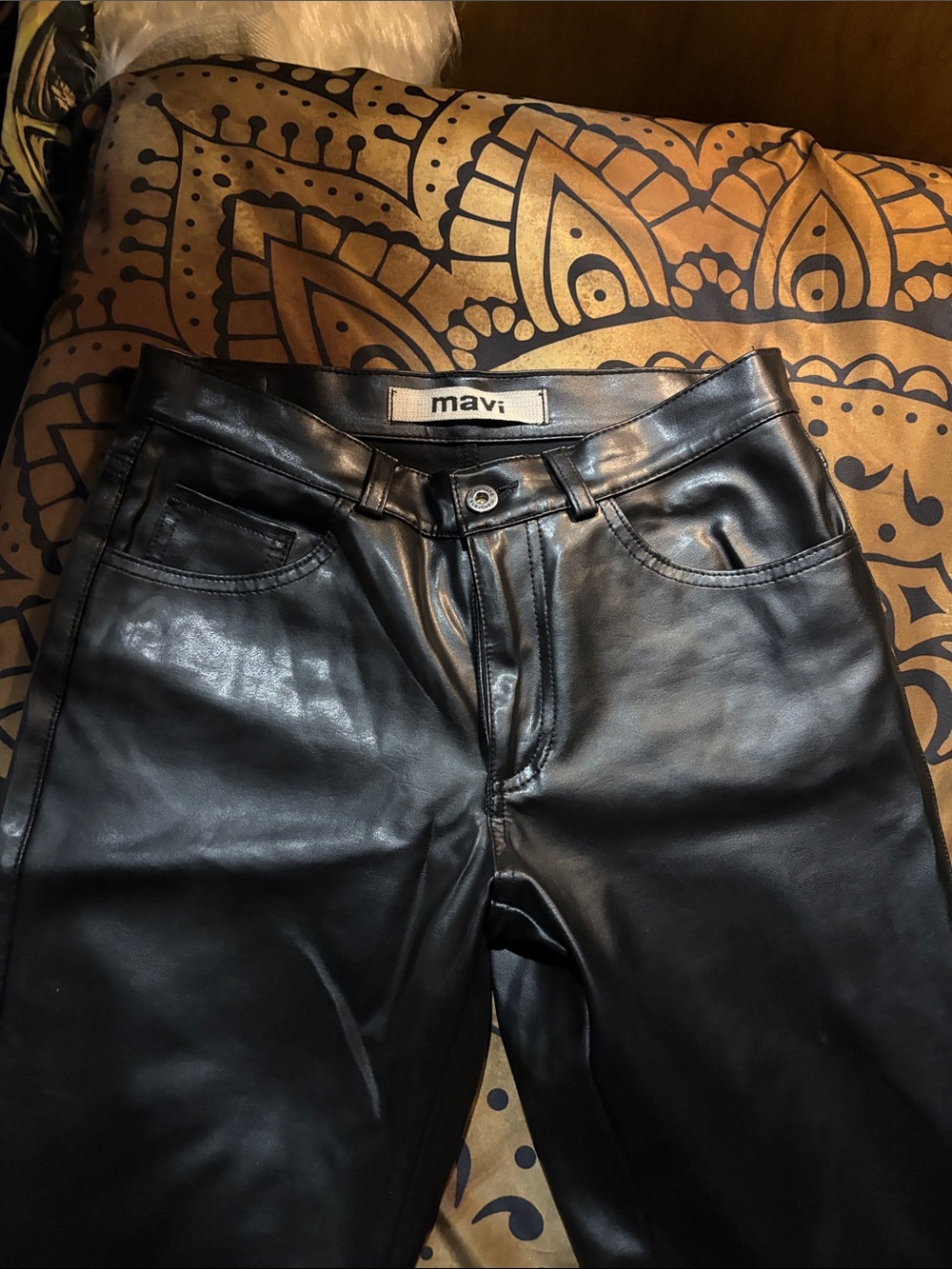 Mavi Men’s Black Faux Leather Slim Jeans